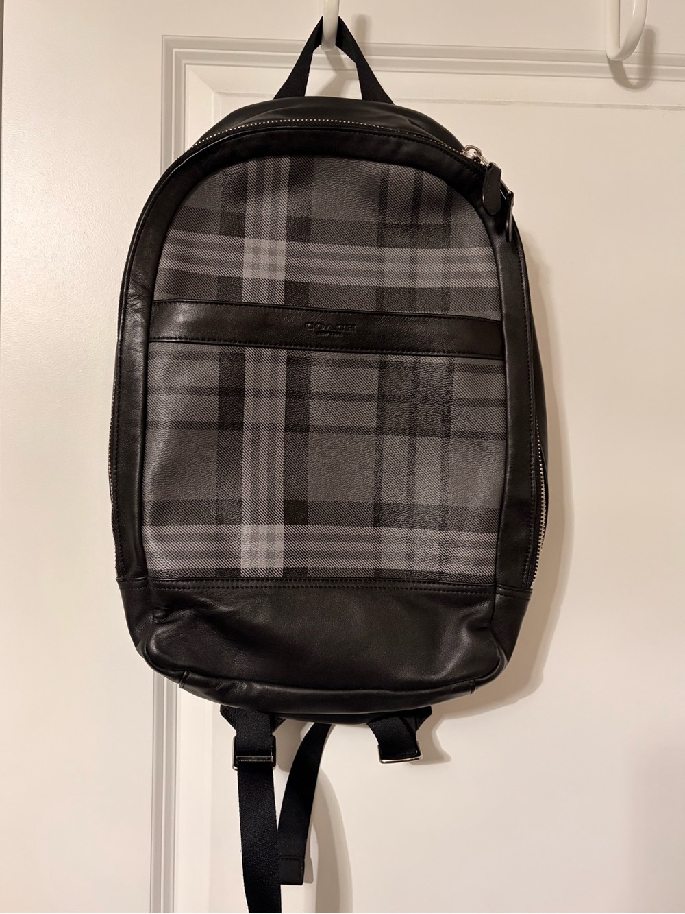 Coach Men's Black and Gray Plaid Sling Backpack